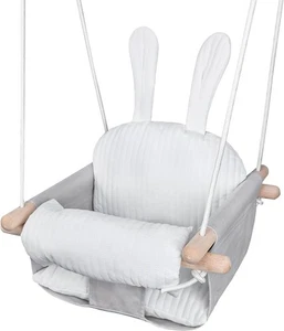 Baby Swing, Canvas Indoor/Outdoor Toddler Seat, Wooden Hanging Hammock, Grey - Picture 1 of 7