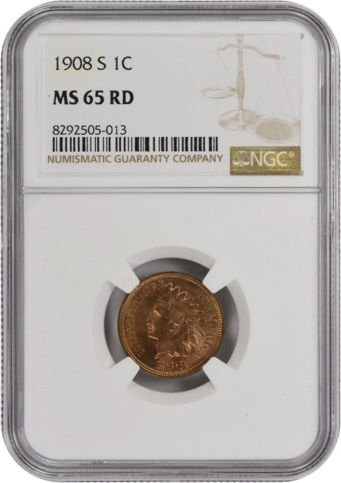 1908-S Indian Cent MS65RD NGC - Image 1 of 4