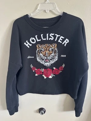 Hollister Women’s S Sequin Tiger Embroider Crew Neck Long Sleeve Sweat Shirt Foto 1 de 4