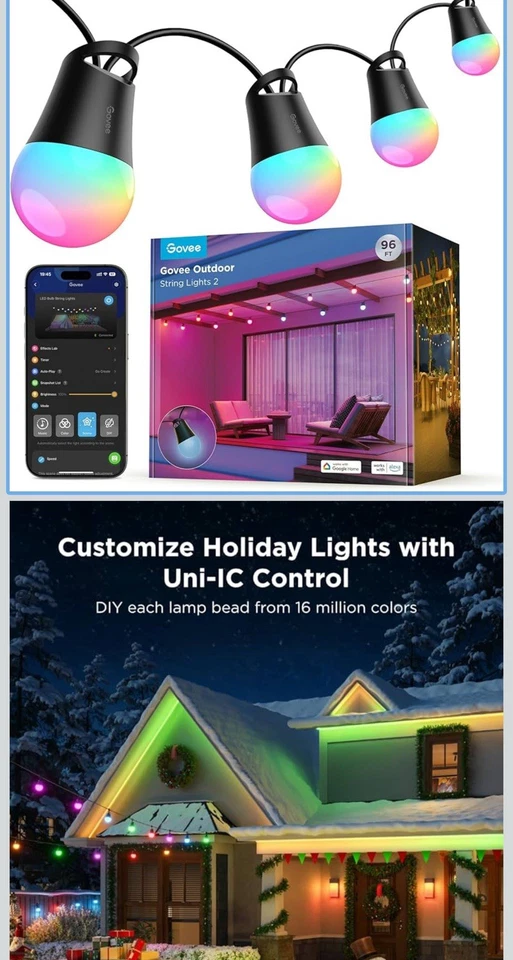 Govee H7038 String Lights 2 96ft RGBW Outdoor String Lights