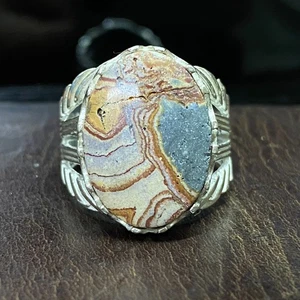 Anillo de plata de ley 925 para hombre ágata natural de Yemen aqeeq عقيق خرائطي سلطاني - Imagen 1 de 8