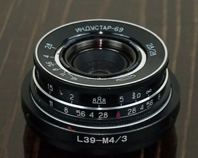  Industar- 69 Soviet macro lens 28mm f 2,8 Mount m39 L39-M4/3 Olympus Panasonic  - Image 1 of 4