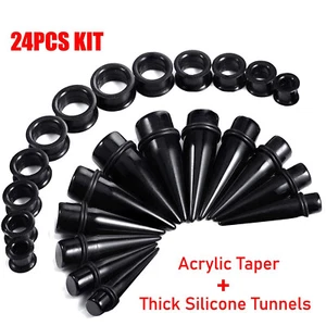 24PCS Big Ear Stretching Kit 00G-20mm Acrylic Taper Thick Silicone Tunnel Plugs - Picture 1 of 26