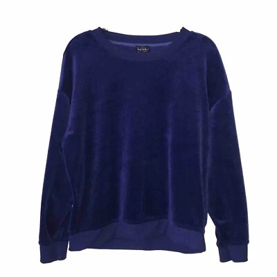 Nicole Miller New York Mujer L Azul Terciopelo Manga Larga Pullover Top Elástico Foto 1 de 4