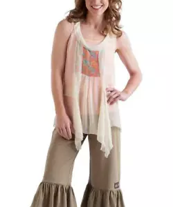Hippie Retro Boho Tunic Tank Cool Top Sheer Sleeveless Blouse L NEW - Picture 1 of 7