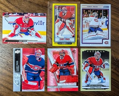 Carey Price 6 card lot - SP Authentic Red, OPC Tallboys Yellow, Score, Parkhurst - Image 1 of 2