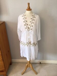 White Cotton Embroided sun Dress Size 16