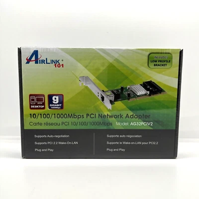 🔌 Airlink101 AG32PCI-V2 Gigabit PCI Network Adapter | 10/100/1000 Mbps | New - Image 1 of 4