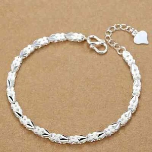 8'' 925 Sterling Silver Bracelets Heart Leaf for Women Wedding Lady Noble Pretty - Picture 1 of 24