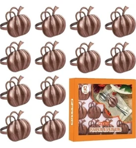 Fovths 12 Pieces Retro Bronze Thanksgiving / Fall Pumpkin Napkin Rings - Picture 1 of 4