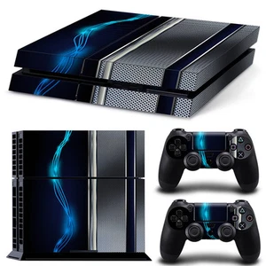 PS4 Playstation 4 Console Skin Decal Sticker Blue Silver Metal Custom Design Set - Picture 1 of 3