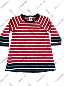 Petit Bateau EUC Red/Ivory/Navy/Green Stripe Cotton Knit Long Sleeve Dress-12Mos - Picture 1 of 6