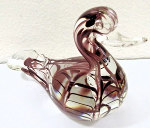 Escultura de pato de vidrio artístico púrpura y transparente estilo Murano vintage alrededor de la década de 1970 - Imagen 1 de 9