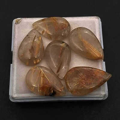 Natural Golden Rutile Quartz Pear Cabochon 16*25-18*29 MM 65 CT 3 Pcs - Image 1 of 3