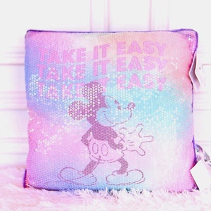 Disney Primark Mickey Minnie Decorative Sequin Cotton Throw Pillow Violet 18x18 - Picture 1 of 9