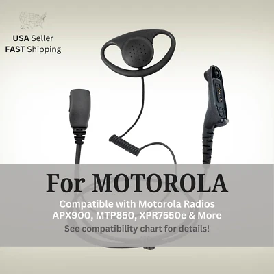 D-Shape Earpiece w/ PTT Mic for Motorola Radios APX900, APX6000, MTP850, XPR7550 - Image 1 of 4
