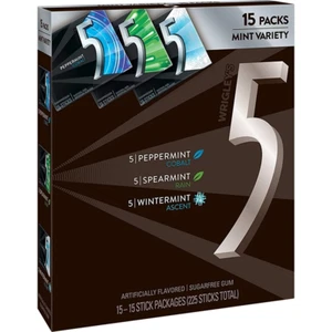 Wrigley'S (15 Pack) 5 GUM Peppermint, Spearmint, Wintermint Sugar Free Chewing G - Picture 1 of 12
