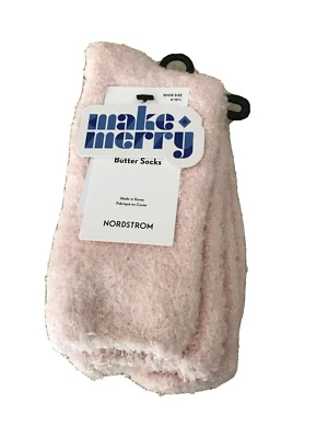 NORDSTROM WOMEN'S BUTTER SOCKS PINK VEIL ROSE POLYESTER/SPANDEX SZ 9-11 NEW - Image 1 of 2