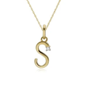 Collar con letras de diamantes Initial S en oro amarillo de 9 quilates - Imagen 1 de 1