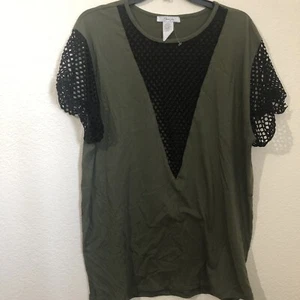 Obsessive Love Womens XL Olive Green Mesh Short Sleeve T-Shirt Top NWOT - Picture 1 of 6