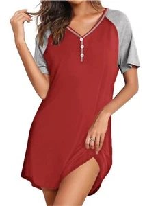 Nightgown for Women Short Sleeve Sleepshirts V Neck Nightshirt Comfy Sleepwea... - Picture 1 of 6