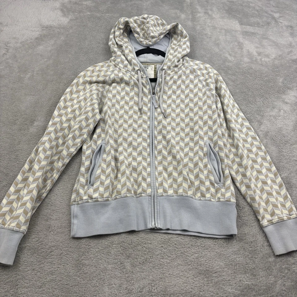 Винтажная женская толстовка с капюшоном Y2K Old Navy на молнии M синяя коричневая бежевая клетчатая Skater 2000-е - Изображение 1 из 4