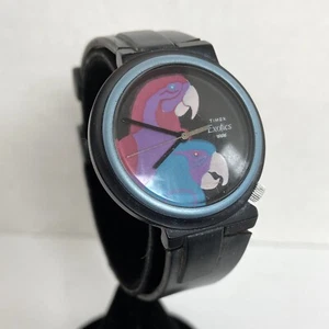 Vintage Timex Exotics Watch Retro Art Parrot Design Watch Black Band Unisex - Picture 1 of 12