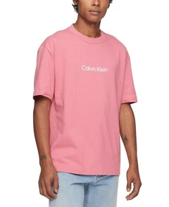 Calvin Klein Men's Relaxed Fit Standard Logo Crewneck T-Shirt Pink Rapture Rose - Picture 1 of 3