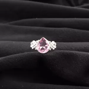 Anillo con banda de piedras preciosas de morganita natural tamaño plata de ley 925 - Imagen 1 de 8