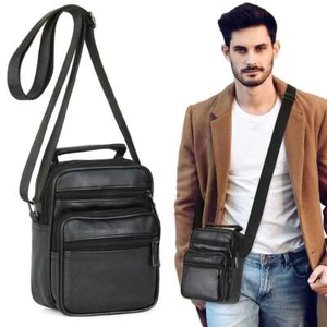 Crossbody Leather Handbag for Men Sling Shoulder Bag Small Business Travel - Picture 1 of 13
