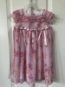 George Toddler Girl Pink Size 3T Flower Bow Ribbon Ruffle Sleeve Dress - Picture 1 of 12