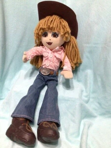 GREAT WESTERN RAG DOLL W/ JEANS, BOOTS, HAT, YARN HAIR & SILVER BELT BUCKLE - Picture 1 of 5
