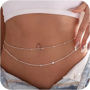 Körperkette für Damen 14K vergoldet Taille Perlen Kette Bauch Bikini 26,5-33 Zoll - Bild 1 von 21