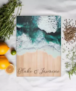Personalized Custom Beach Ocean Tempered Glass Cutting Board, Housewarming Gift - Picture 1 of 11
