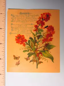 Victorian Era Picture Card: Spring (poem) Lillies & Primrose, no advertising - Picture 1 of 2