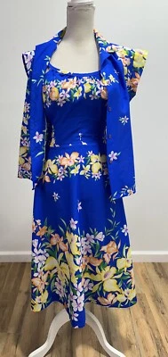 Vintage Hilo Hattie’s Blue Tropical Hawaiian Dress & Top Set Size Medium 12 - Изображение 1 из 4