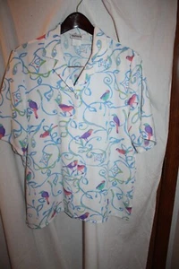 Bon Worth birds and vines women's short sleeve blouse size L - Picture 1 of 4