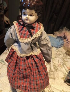 21.5” Antique Bisque German China Head Doll Hertwig 6 Low Brow New Cloth Body #L - Picture 1 of 5