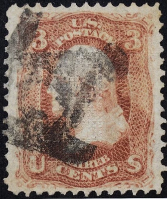 U.S. Classic #94  VF/XF 3 cent Red "F" Grill with a Masonic cancel - Image 1 of 2