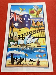 Boss Kangaroo Aussie Tea Towel w Sydney Australia Pattern Kitchen Dish Art Gift - Picture 1 of 13