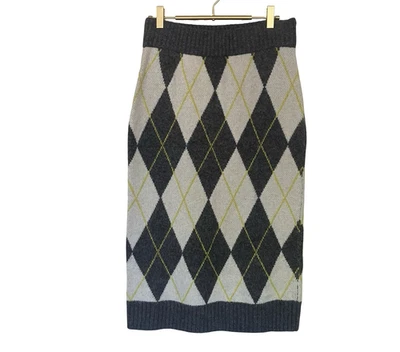 Pringle of Scotland x H&M Argyle Knit Skirt Gray Yellow M Midi Preppy - Image 1 of 4