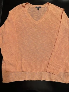 Suéter Eileen Fisher Lino Grano Papaya Cuello en V Caja GRANDE - Imagen 1 de 5