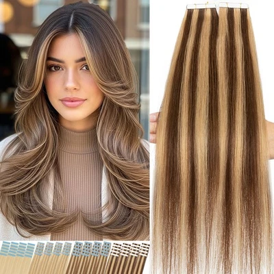 LIQUIDACIÓN Cinta Gruesa En Ruso Remy Extensiones de Cabello Humano Trama de Piel 40PCS = 100G Foto 1 de 4