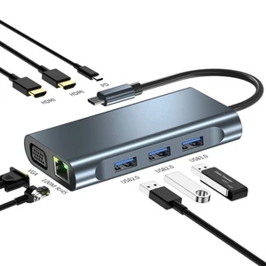 8 in 1 USB-C Hub Type C to USB 3.0 2.0 HDMI 100W PD RJ45 VGA Splitter Adapter - Afbeelding 1 van 8