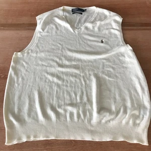 Polo Ralph Lauren Vest Sweater Men XXL White 100% Pima Cotton V Neck Oversized - Picture 1 of 10