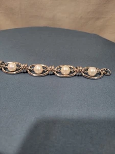 Honora 10 - 11 mm Ringed White Pearls Italian Bronze Bracelet - Picture 1 of 6
