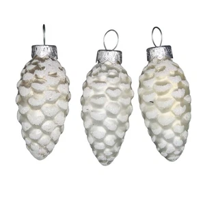 Pinecone Blown Glass Christmas Ornament Set of 3 White 2.5 in Vintage Nature - Picture 1 of 4