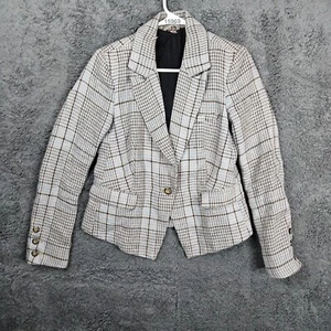 Free People Schach Blazer Damen Gr. XS grau kariert Leinen Tweed - Bild 1 von 12