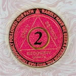 Moneda con chip de sobriedad AA medallón rosa enchapada en oro rosa de 2 meses - Imagen 1 de 6