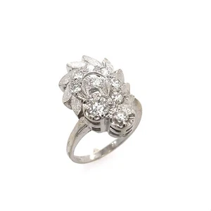 Anillo de cóctel de diamantes vintage retro de oro blanco de 14 K Art Deco corte de mina antiguo - Imagen 1 de 4